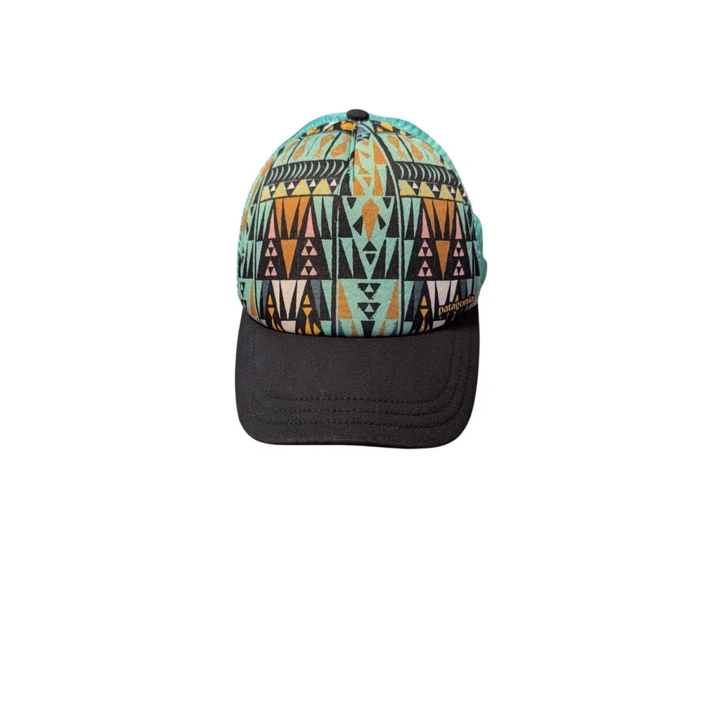 Patagonia Trucker Hat Geometric Tribal Print Mesh‎ Snapback Teal Black Cap ALL